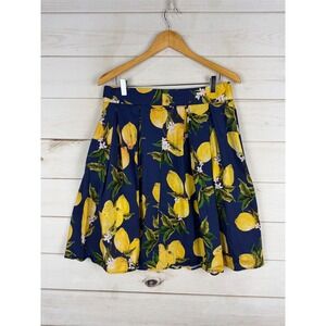 Lemon Print Skirt Large Pleated A-Line Skirt High Waist Summer Citrus Floral